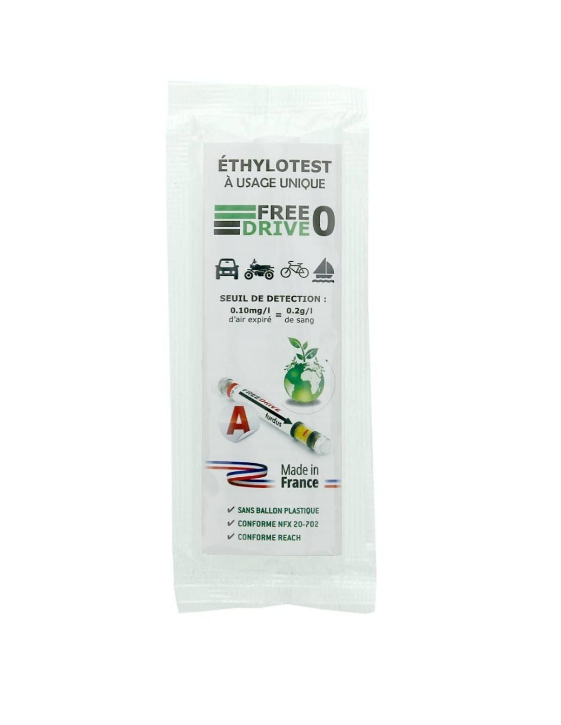 Ethylotest chimique jetable 0,2 g jeune conducteur