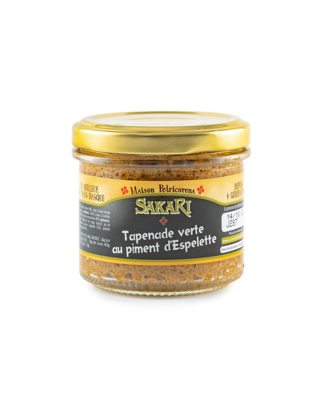 Tapenade verte au piment d'Espelette, 90 g DATE COURTE 10/26