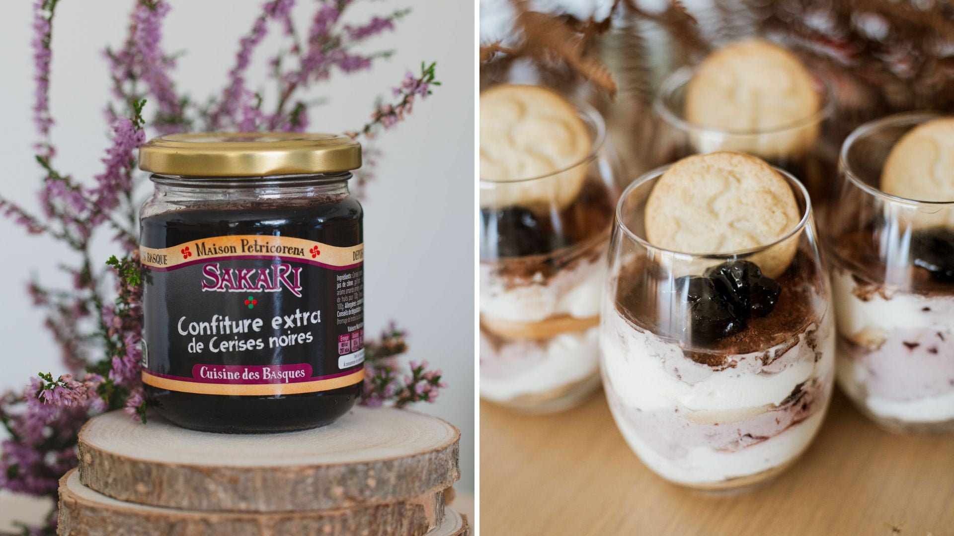 Tiramisu confiture de cerises noires et biscuit Okina